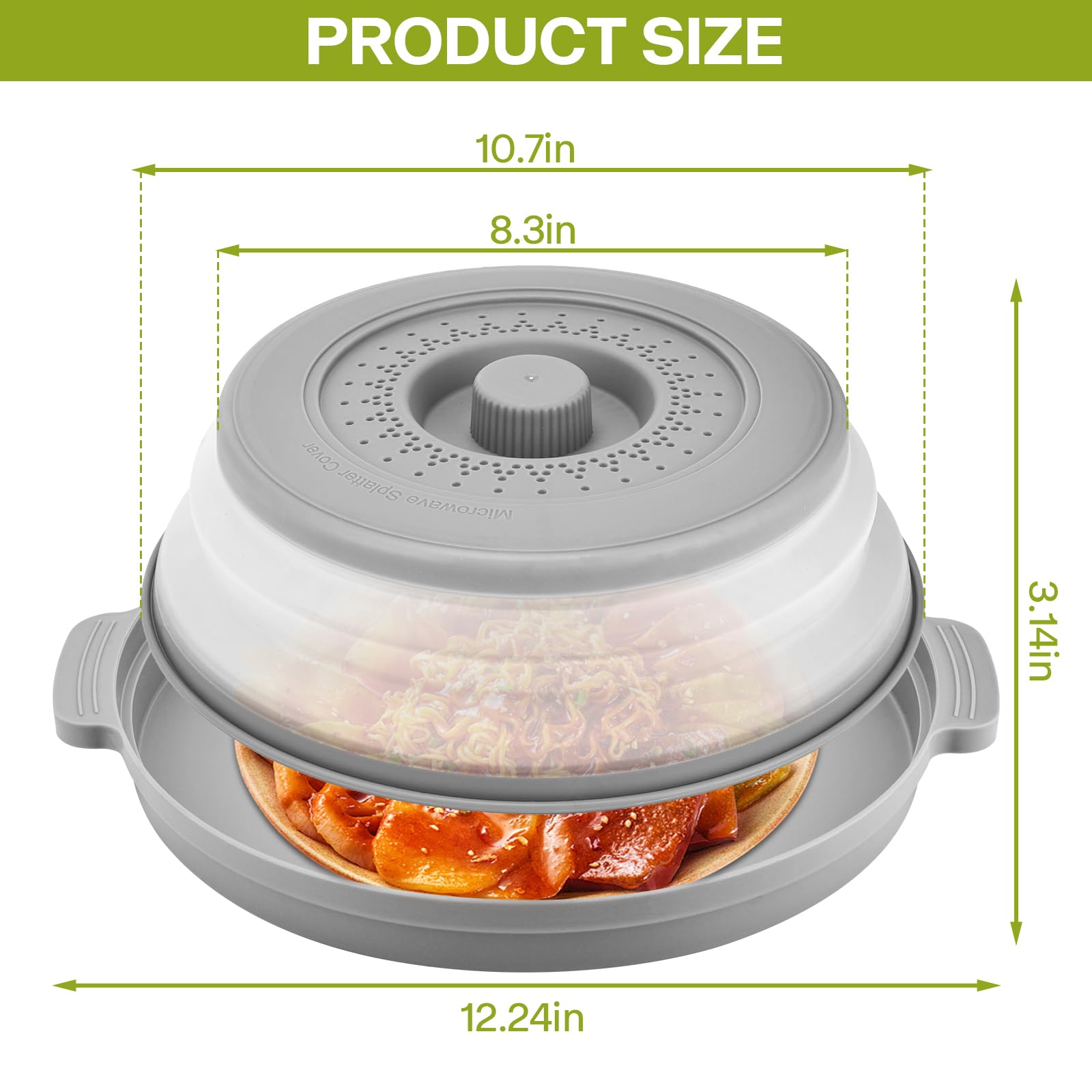 Microwave Splatter Cover for Food with Anti-scald Base Plate,Large Plastic & Silicone Vented Avoid Scalding Collapsible Guard Lid, Plate Holder & Kitchen Colander for Meal Prep-10.7 Inch (2 Pcs BRed)