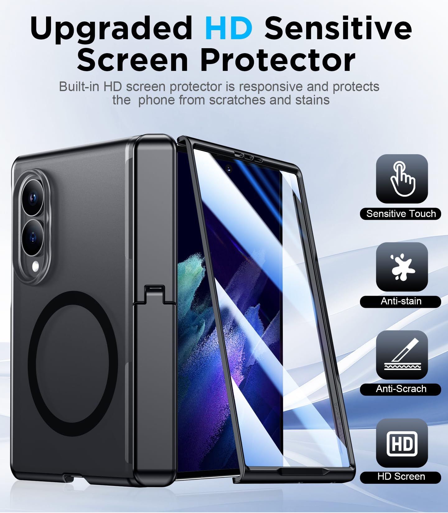 for Samsung Galaxy Z Fold 8 Case,[Compatible with MagSafe][Built-in HD Screen Protector & Kickstand][Hinge Protection]Translucent Matte Full-Body Shockproof Phone Case for Galaxy Z Fold 8,Black