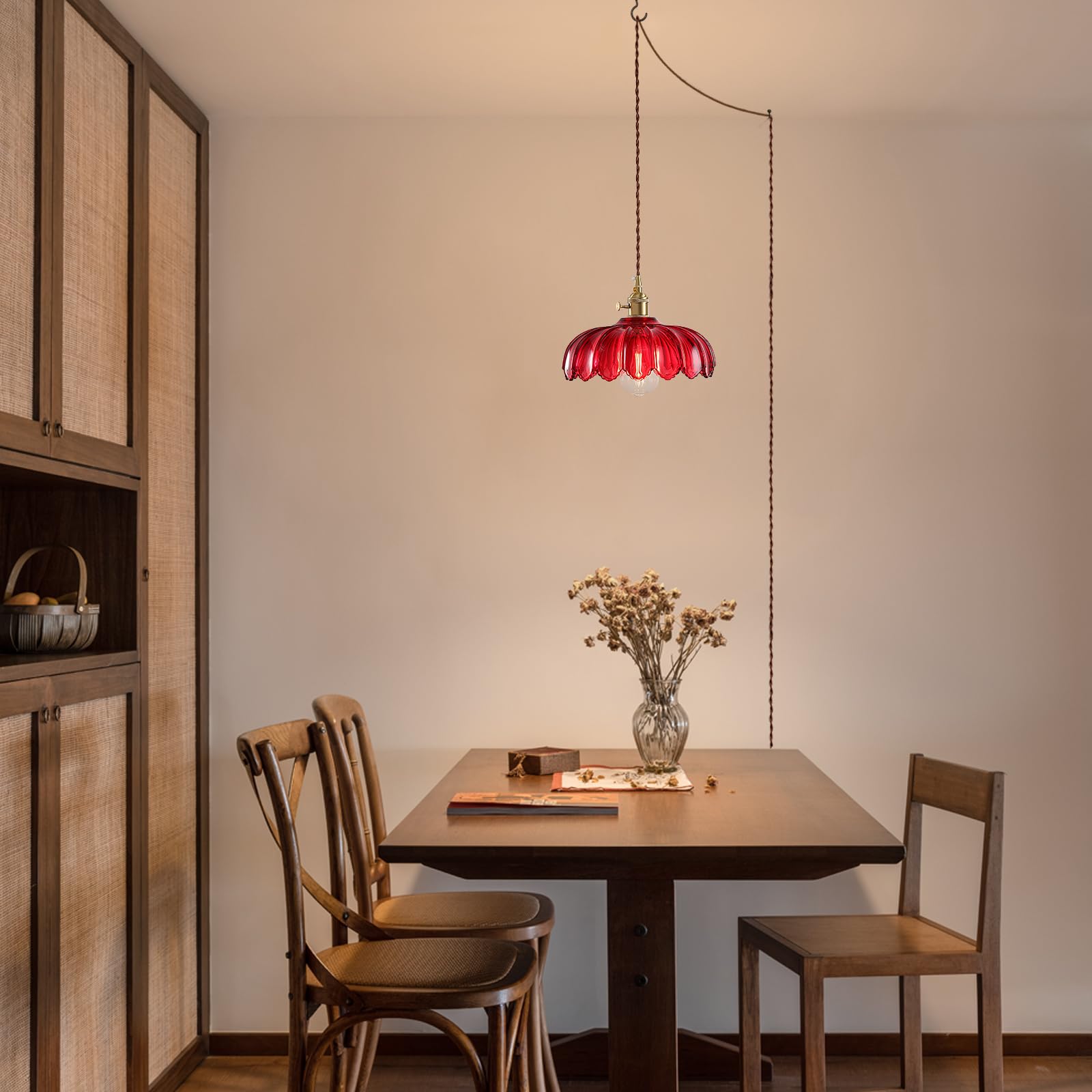 XZHGCEE Plug in Pendant Light: Amber Hanging Lamp Plug in Pendant Lamp, Glass Pendant Lighting for Kitchen Island, Bedroom, Dining Room, Living Room, No Bulb