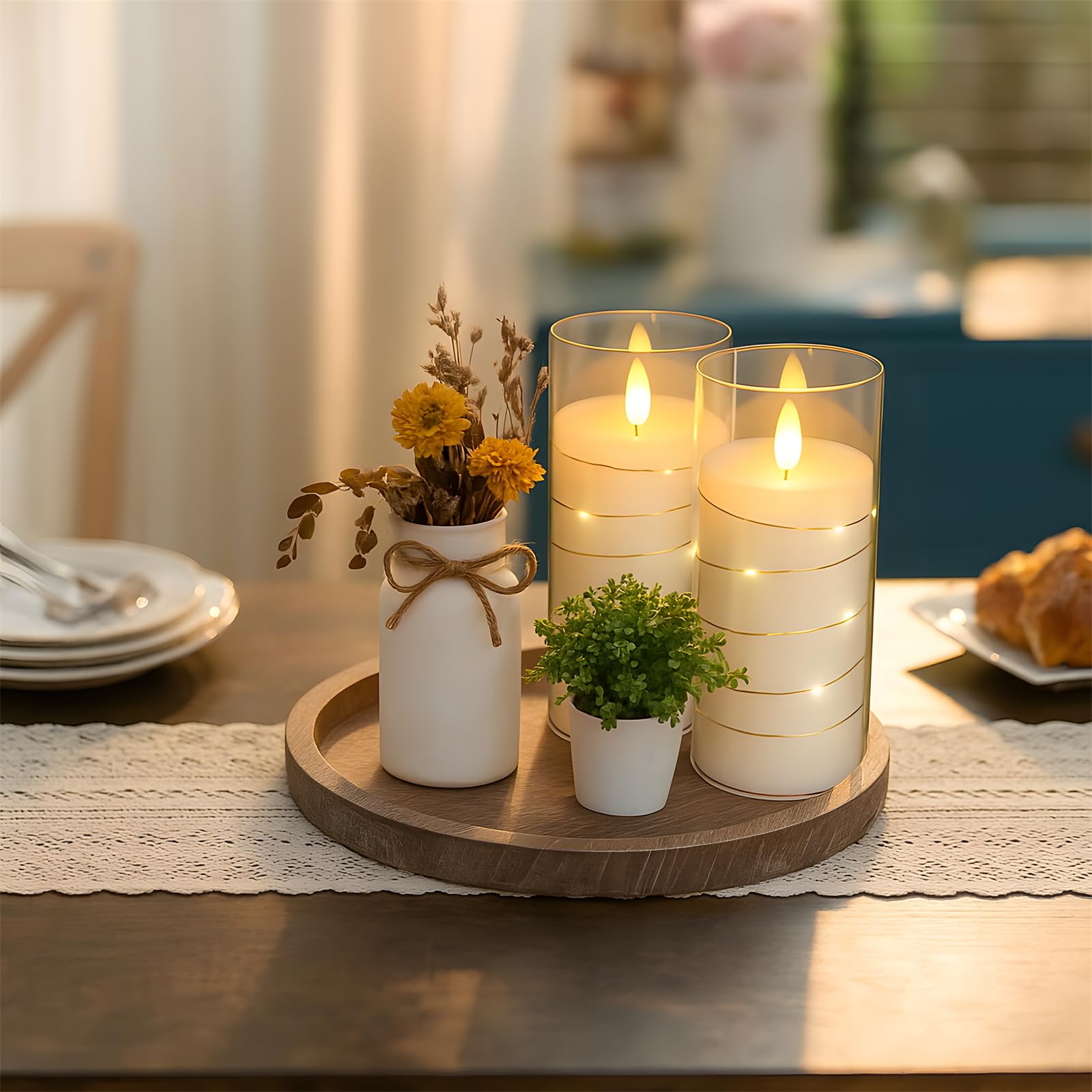 Flickering Flameless Candles with Remote Timer, 6pcs LED Battery Operated Candles with Embedded String Lights Red, Same Size D3 H6