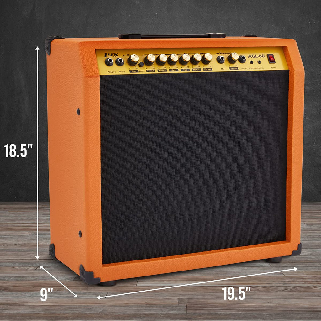 LyxPro Electric Guitar Amp 20 Watt Amplifier Built in Speaker Headphone Jack and Aux Input Includes Gain Bass Treble Volume and Grind - Black