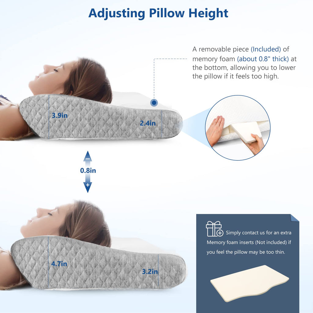 ZAMAT Memory Foam Pillow for Neck Pain Relief, Adjustable Ergonomic Cervical Pillow for Sleeping, Orthopedic Neck Pillow with Washable Cover, Bed Pillows for Side, Back, Stomach Sleepers