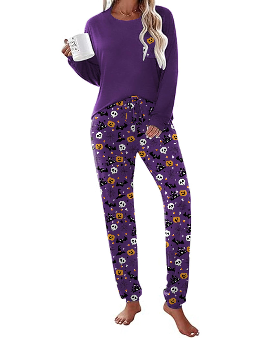 Ekouaer Womens Pajamas Set Long Sleeve Christmas PJ Sets Soft Lounge Set for Women Sleepwear Joggers with Pockets