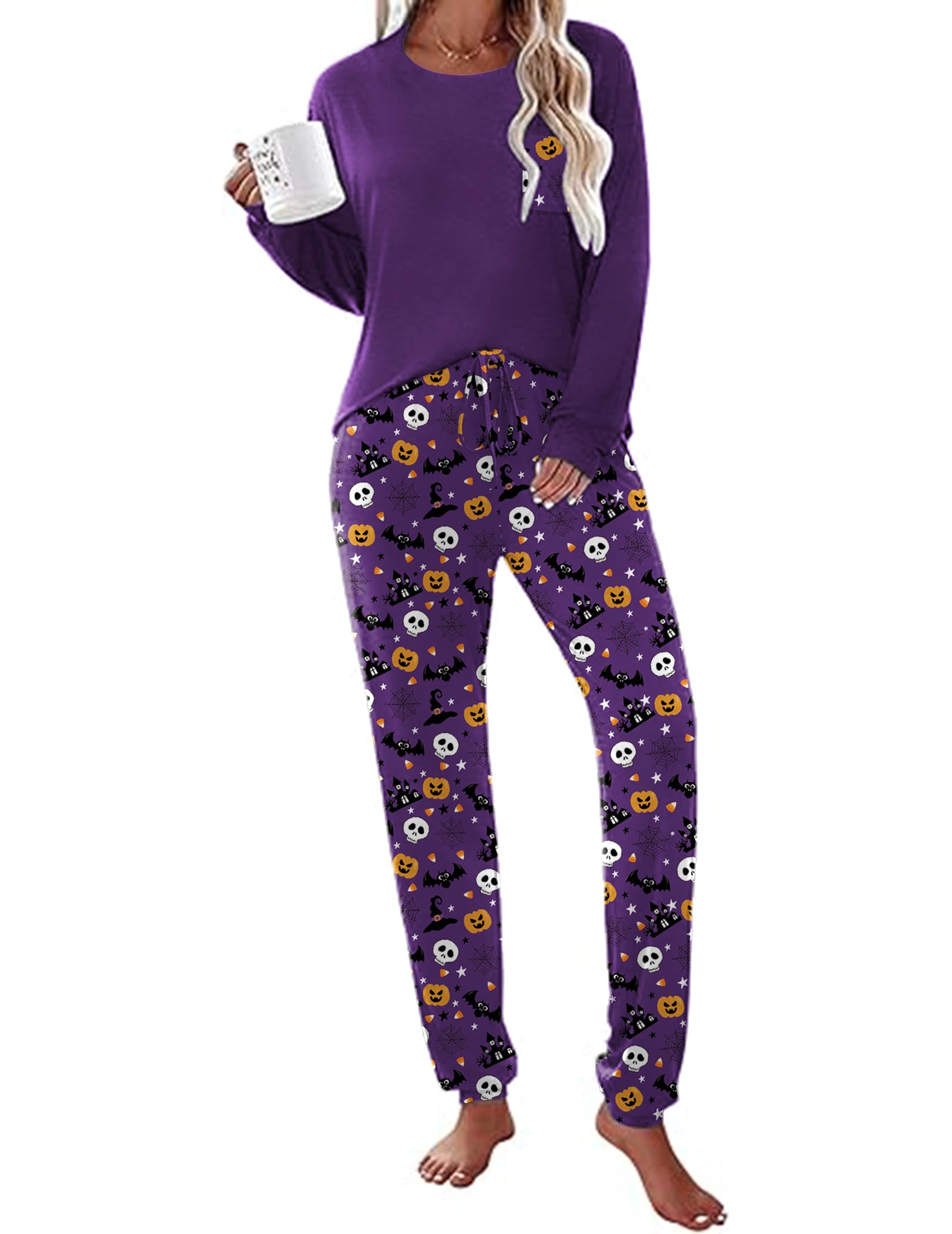 Ekouaer Womens Pajamas Set Long Sleeve Christmas PJ Sets Soft Lounge Set for Women Sleepwear Joggers with Pockets
