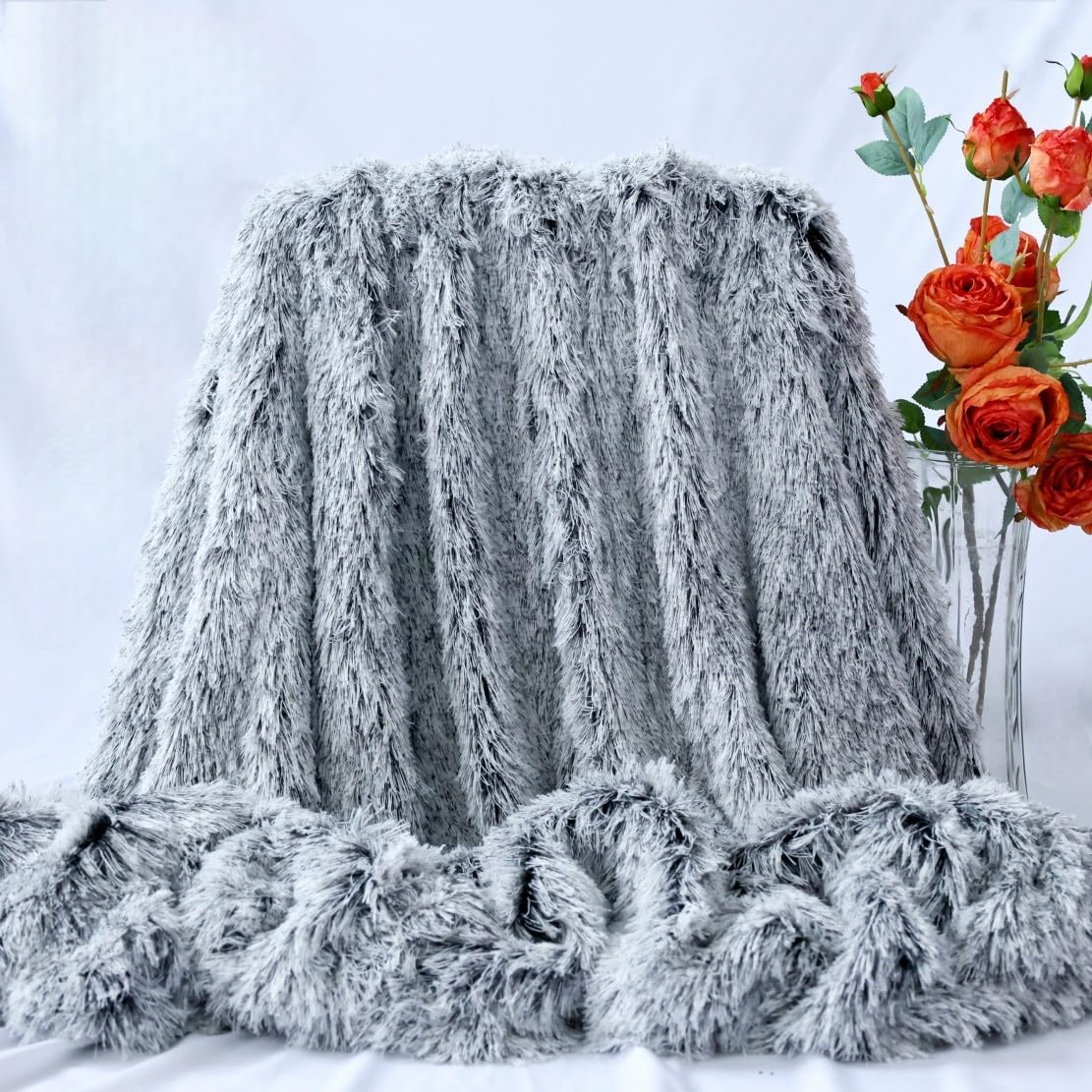 Plush Super Soft Blanket Bedding Sofa Cover Furry Fuzzy Fur Warm Throw Qulit Cozy Couch Blanket for Winter (51"x63", Black)