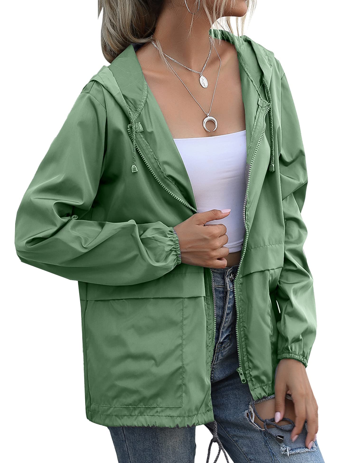 Women's Raincoats Lightweight Waterproof Windproof Adjustable Windbreaker Rain Jackets Hooded with Pockets S-XXL