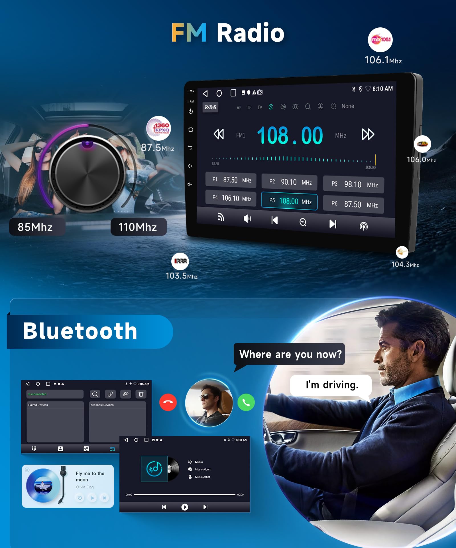 5G WiFi Android 15 Car Stereo for Chevrolet Chevy Camaro 2008–2015 Wireless Carplay Android Auto,9" HD IPS Touchscreen Car Radio Support GPS/10band DSP Audio/Bluetooth/FM/SWC/Backup Camera