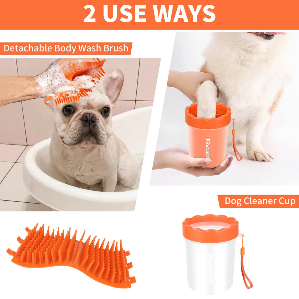Professional 7 in 1 Dog Paw Cleaner for Dogs & Cats - Includes 1 Portable Paw Washer, 1 Bath Brush, 2 Dog Toothbrushes and 3 Absorbent Towels Note: Fits Paws up to 2 Inches Wide (Small, Black)