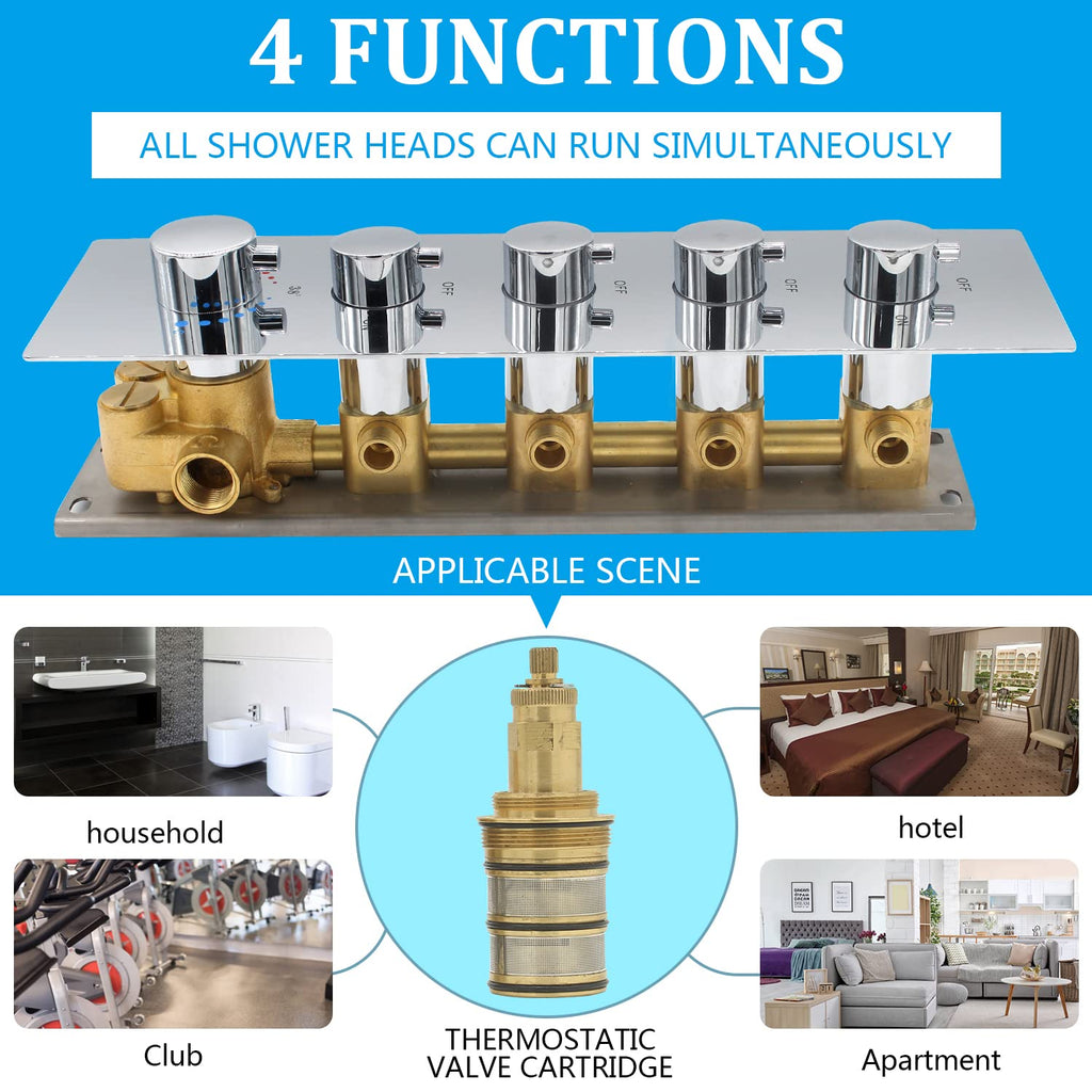 HOMEDEC 2 Way Shower Diverter Valve Brass Dual Functions Thermostatic Shower Mixing Valve Kit 3 Handle Flow Control Valve, 3/4 Inch Inlet, Can Use All Options At a Time, Matte Black