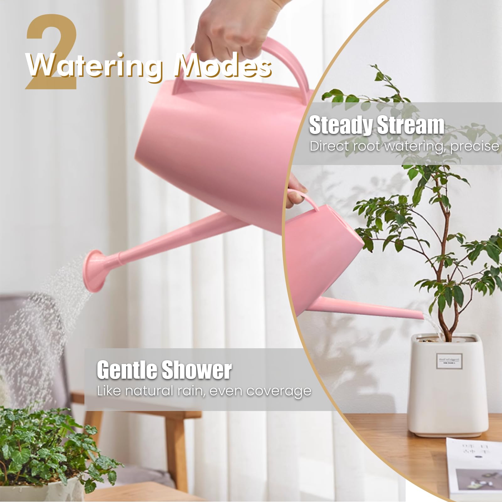 60 oz Watering Can for Indoor Plants, Small Plastic Watering Cans with Removable Nozzle, Long Spout Indoor Water Can for House Plants, Garden Flowers (1.8L 1/2 Gal)