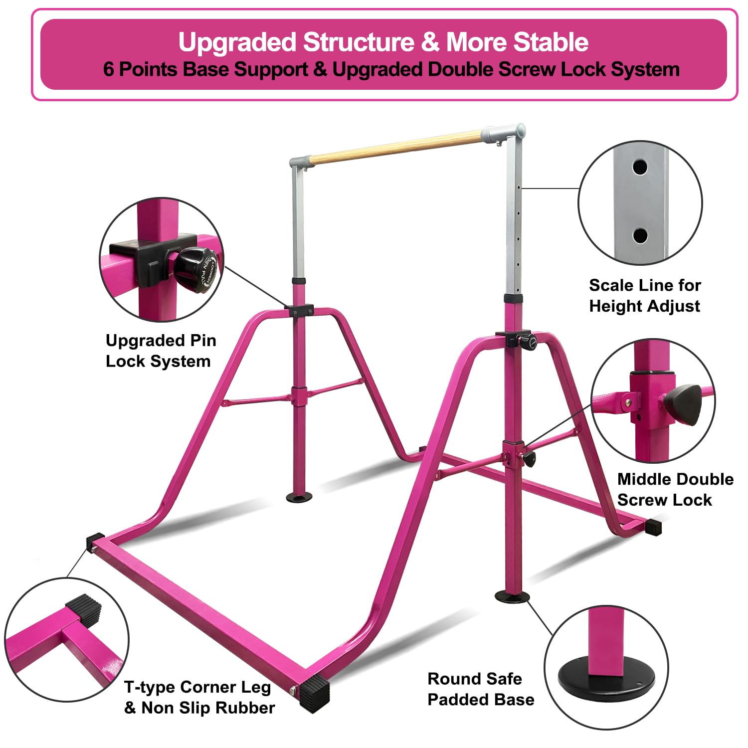 Foldable & Moveable Gymnastics Horizontal Bar with Rings,3’to 5’Adjustable Height Expandable Junior Kip Bar for Home,Indoor Gym Equipment for Kids