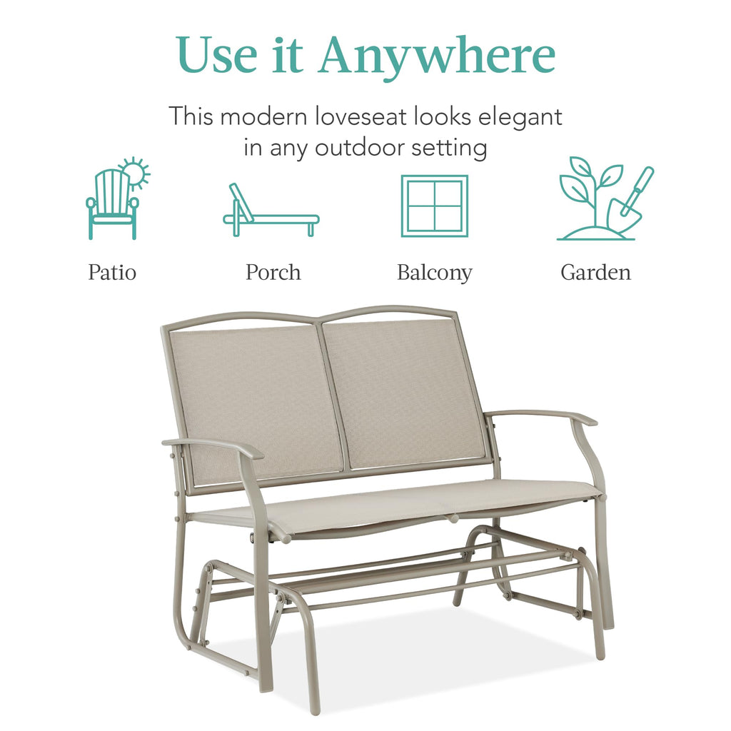 Best Choice Products 2-Person Outdoor Patio Swing Glider Steel Bench Loveseat Rocker for Deck, Porch w/Textilene Fabric, Steel Frame - Black