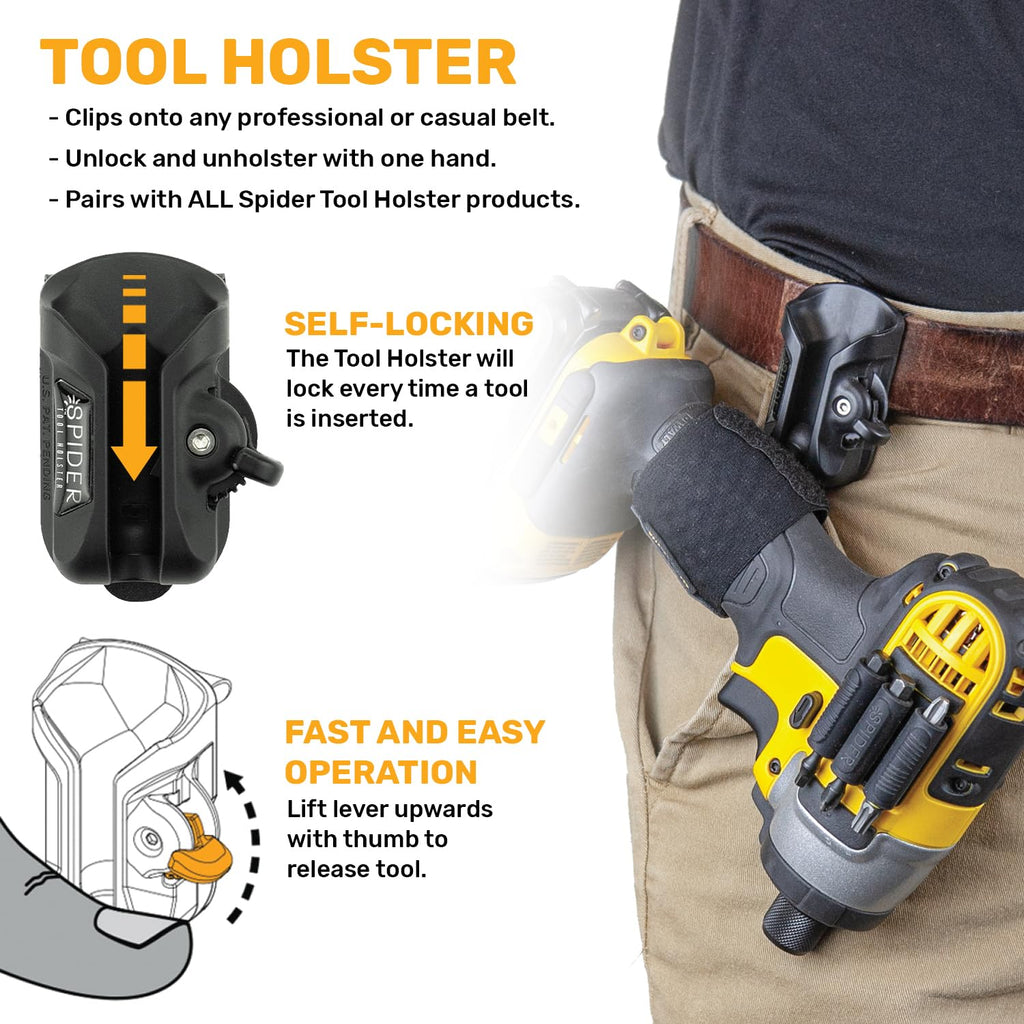 Spider Tool Holster - Improve The Way You Carry Your Power Drill, Driver, Multitool, Pneumatic, Multi-Tool and More on Your Belt - Compatible with All Major Tool Brands