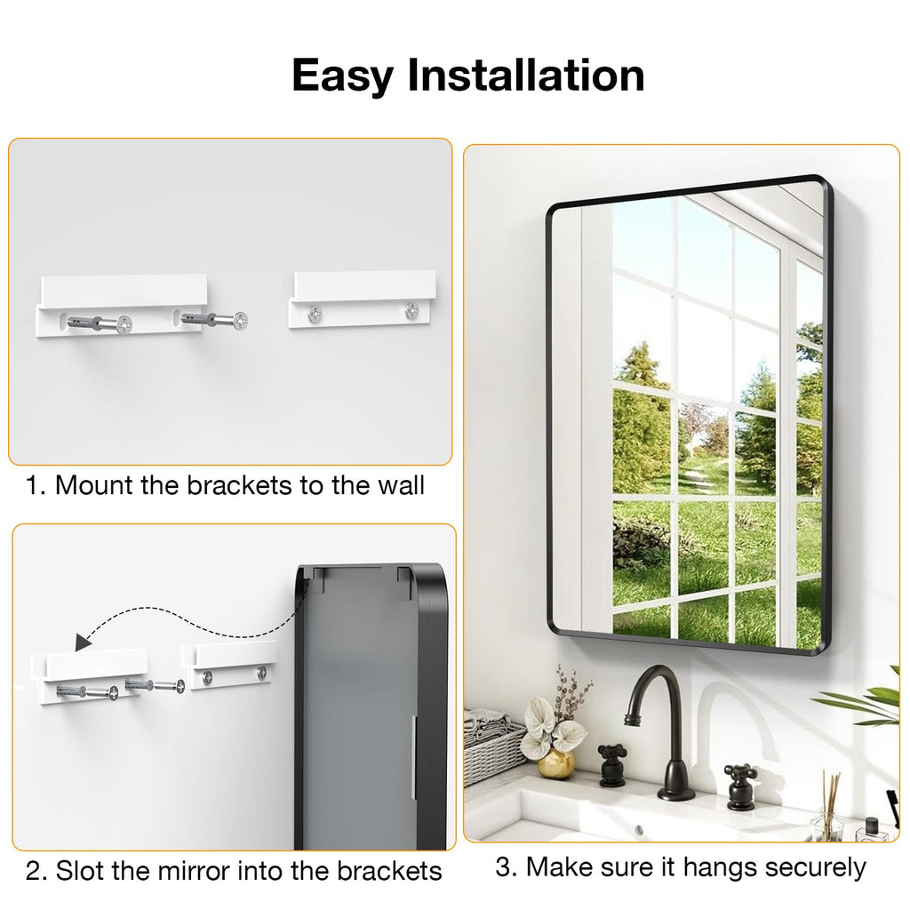 22x30 inch Gold Bathroom Mirror,Rounded Rectangle Gold Metal Framed, HD Tempered Glass, Horizontal or Vertical Hanging, Modern Bathroom Decor