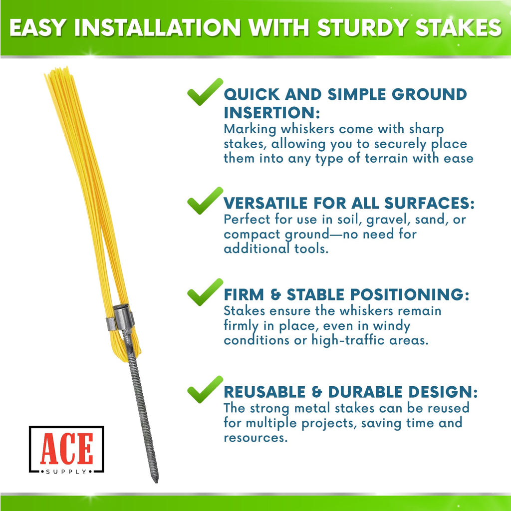 Blue Marking Whiskers With Stakes - 25 Pack - Durable Marking Whisker Set - Use Survey Whiskers As Ground Markers, Construction Markers, Or Trail Markers
