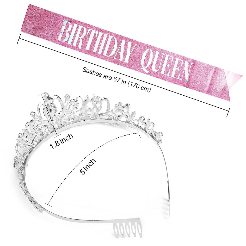 COCIDE Birthday Silver Tiara and Crowns Kit - Silver Tiara, Crown, Sash, Rhinestone Headband, Glitter Sash for Women & Girls Birthday Party Decorations