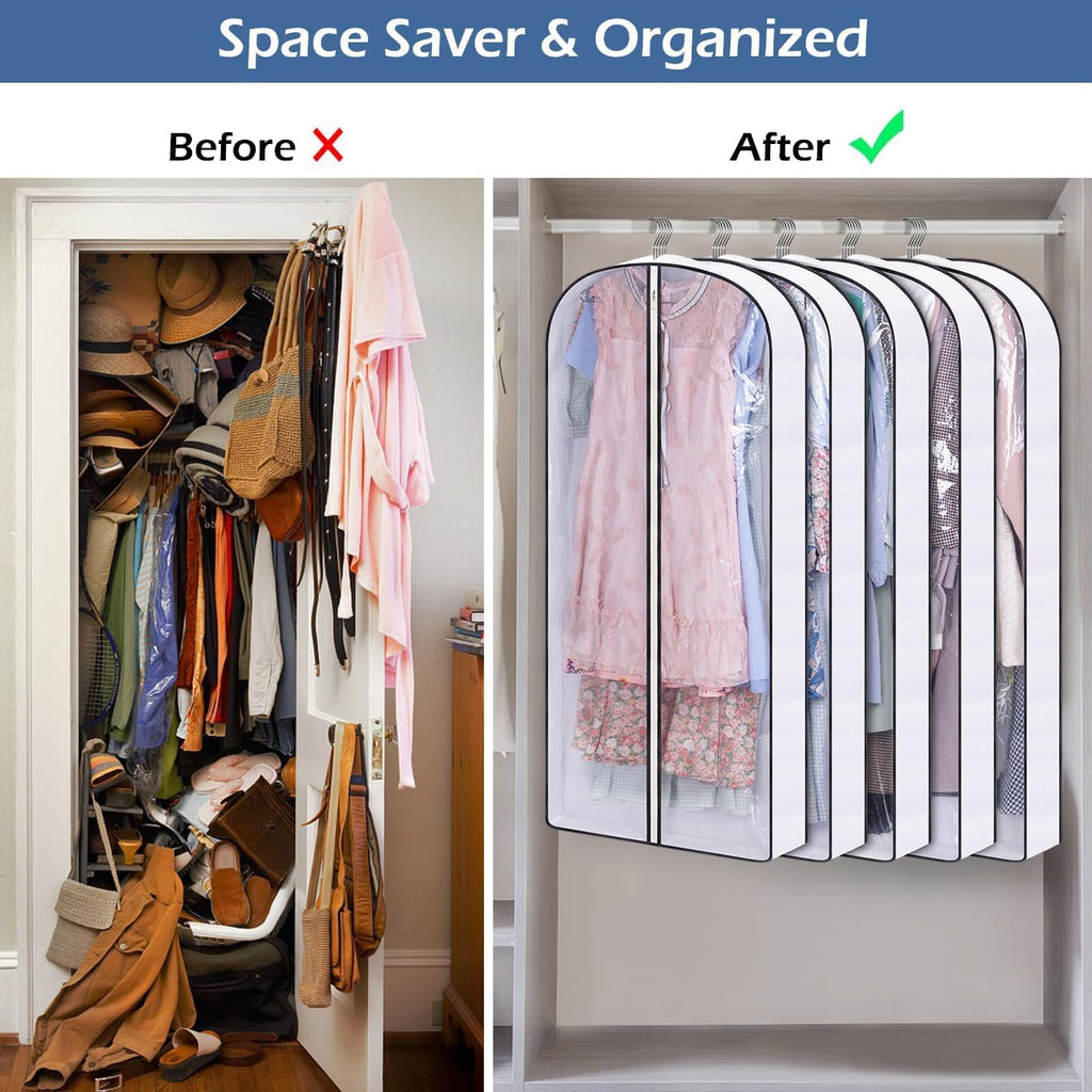SLEEPING LAMB 60" Gusseted Garment Bags for Closet Storage Clear Dress Bag Hanging Clothes Storage for Long Gowns, Coats, Sweaters, 2 Packs