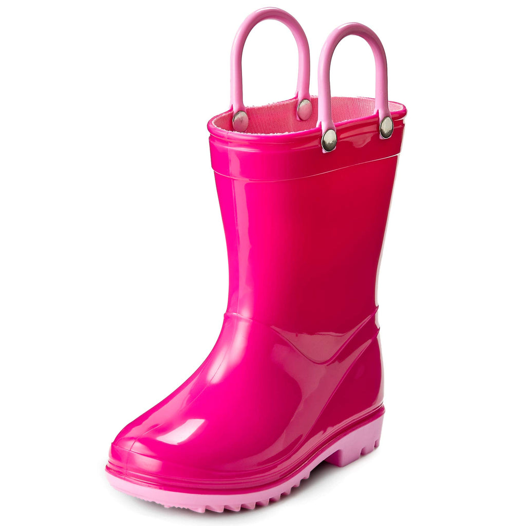 Puddle Play Toddler and Kids Waterproof PVC Rain Boots with Easy-On Handles – Lightweight Slip-Resistant Outdoor Boots for Boys and Girls