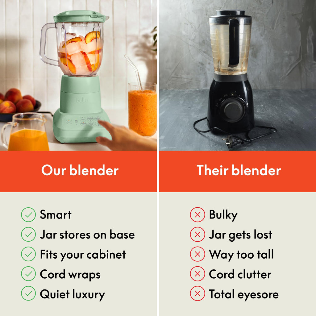 bella 10 Speed Countertop Blender, Juicer & Smoothie Maker, Fits-anywhere™ Kitchenware, Slim Flip & Store Design, Dishwasher Safe 48oz Capacity Pitcher & Lid, Stainless Steel Blade, 450 Watt, Blossom