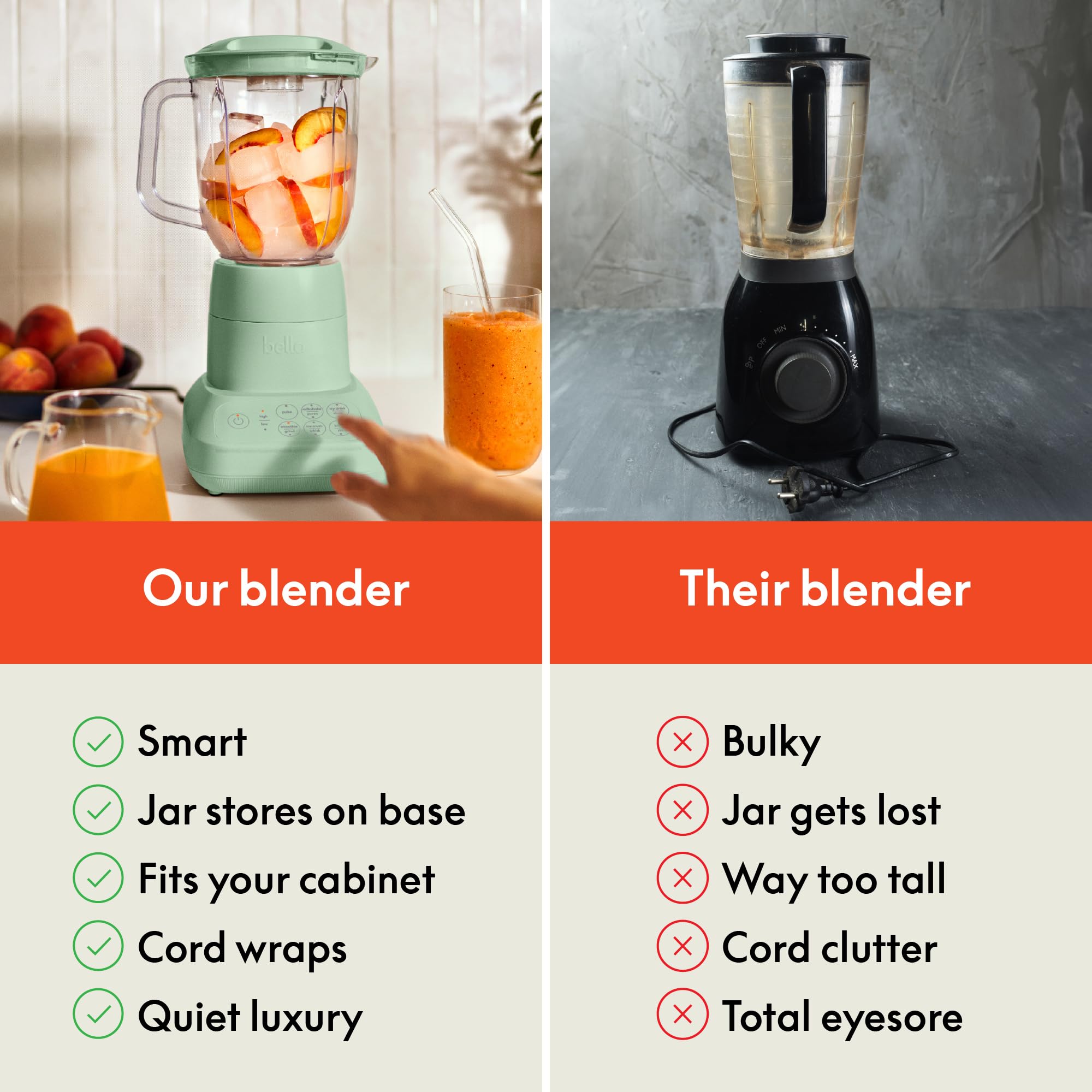 bella 10 Speed Countertop Blender, Juicer & Smoothie Maker, Fits-anywhere™ Kitchenware, Slim Flip & Store Design, Dishwasher Safe 48oz Capacity Pitcher & Lid, Stainless Steel Blade, 450 Watt, Blossom