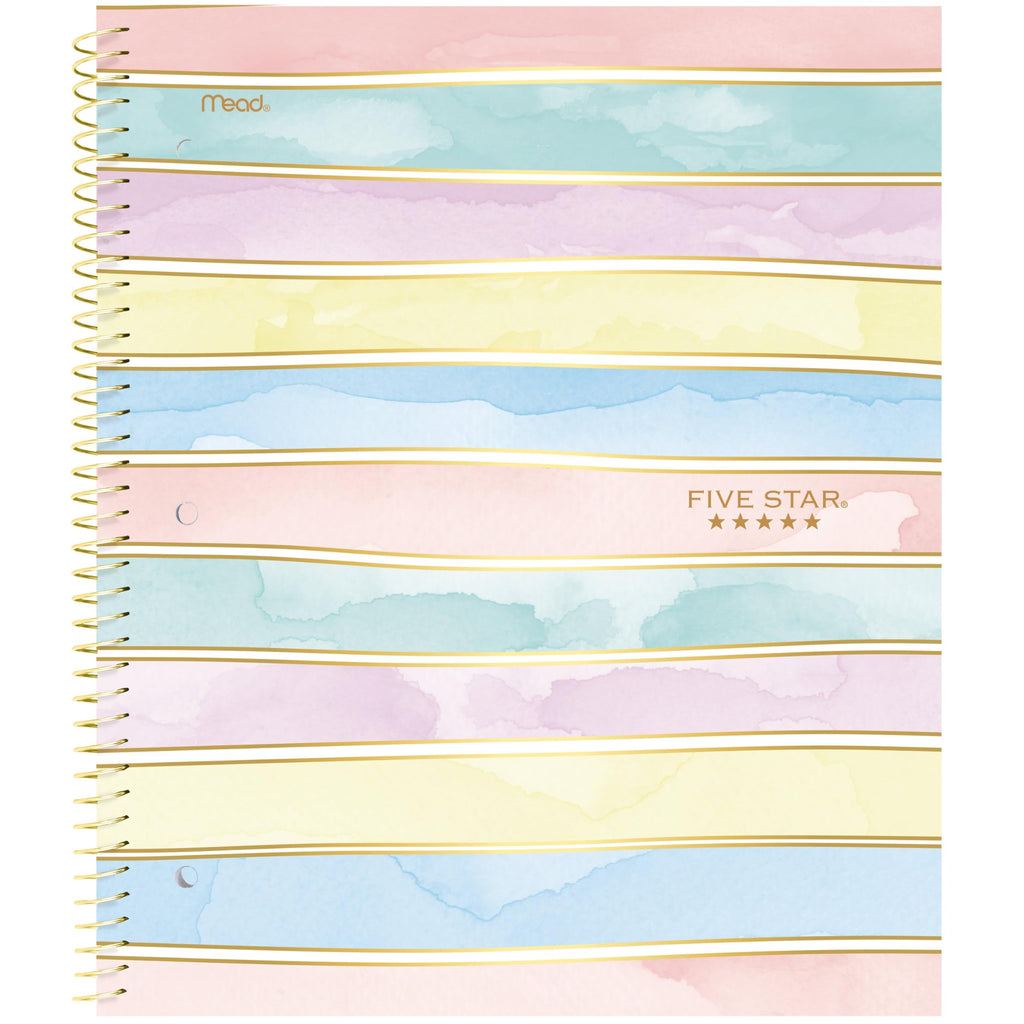 Five Star Spiral Notebook + Study App, 2 Pack, 1 Subject, Wide Ruled, 8" x 10-1/2", 80 Sheets, Fights Ink Bleed, Water Resistant Cover, Pastel Waves and Brush Strokes (930210F-ECM)