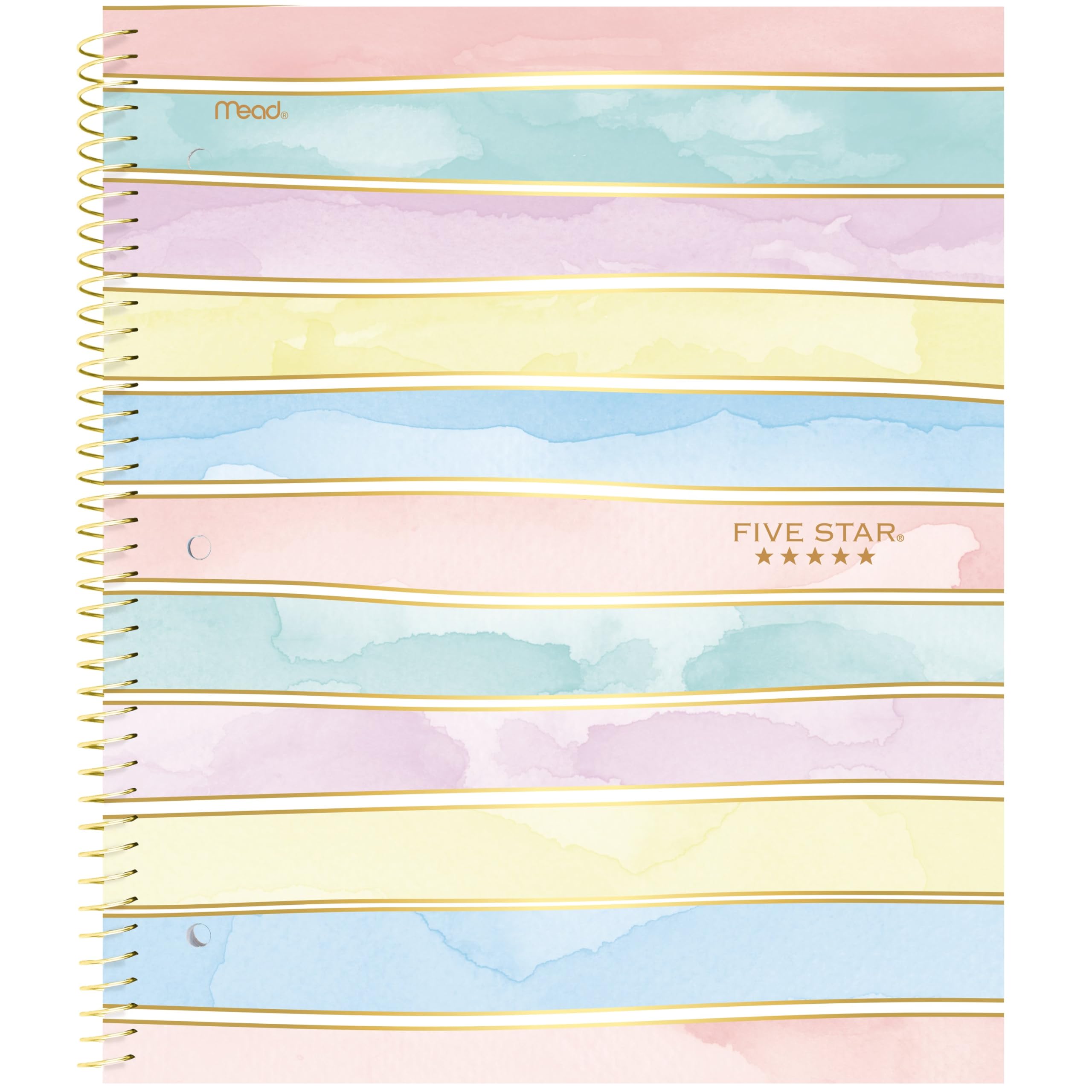 Five Star Spiral Notebook + Study App, 2 Pack, 1 Subject, Wide Ruled, 8" x 10-1/2", 80 Sheets, Fights Ink Bleed, Water Resistant Cover, Pastel Waves and Brush Strokes (930210F-ECM)