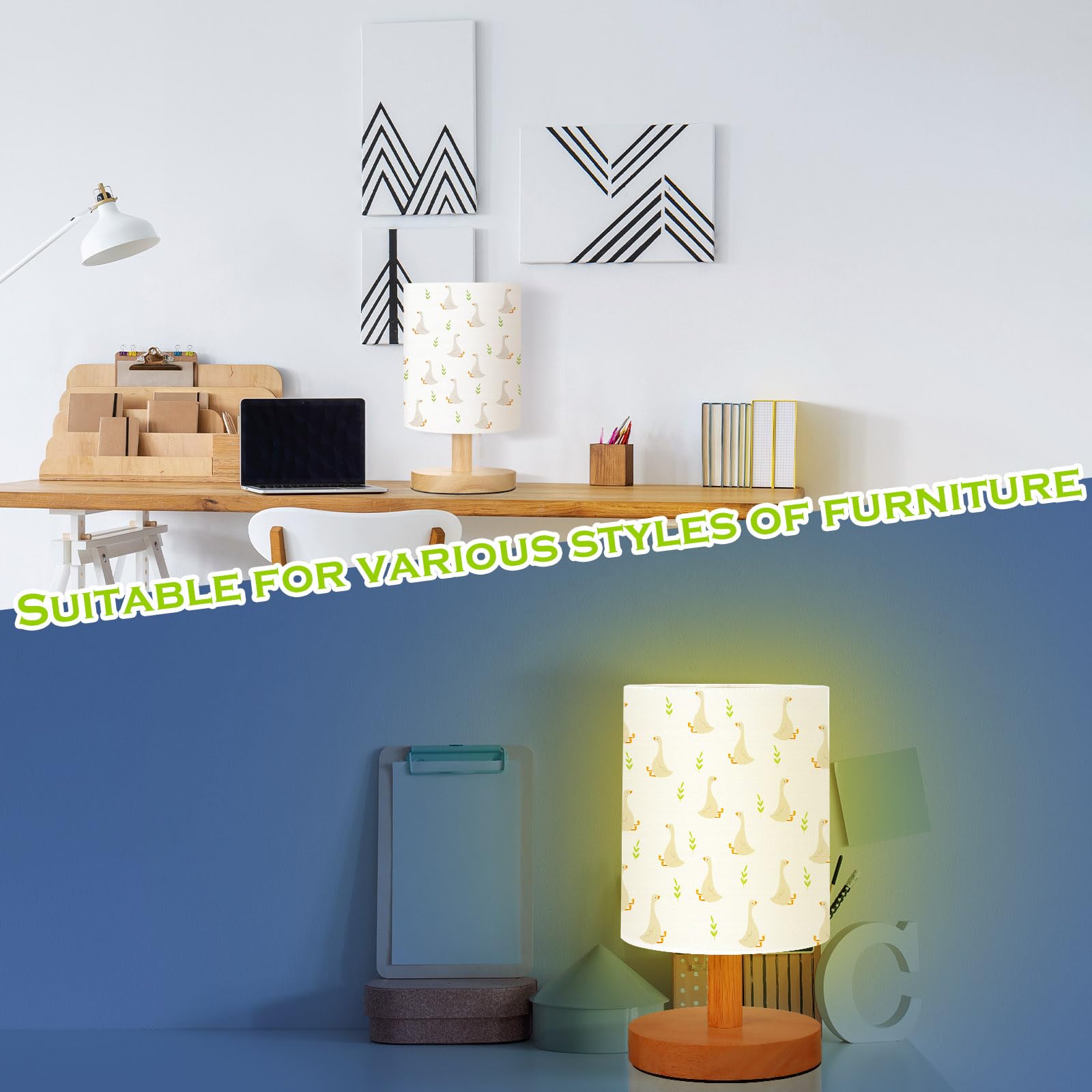 VIHOSE Woodland Animals Kids Table Lamp for Bedroom Kids Bedside Lamp with Linen Wooden Nightstand Cartoon Nursery Lampshade for Girls Boys Living Room