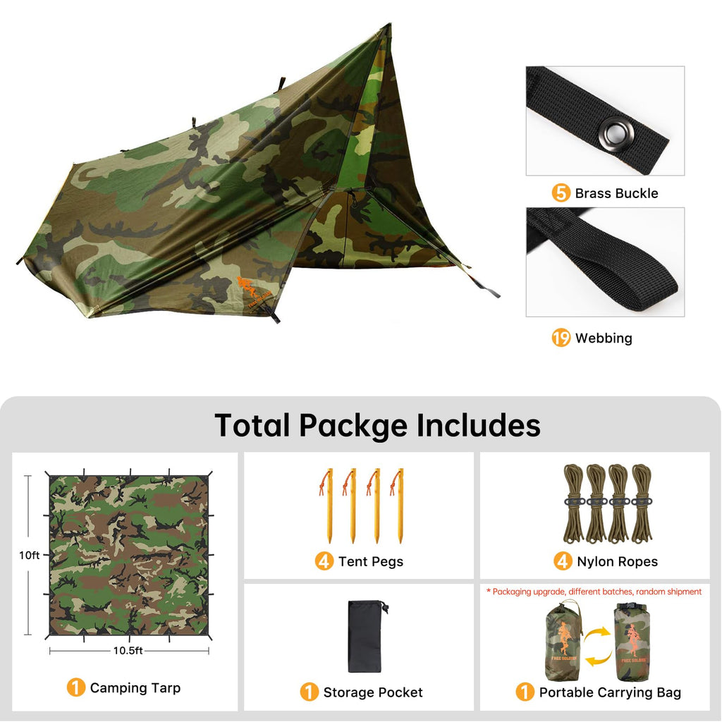 Free Soldier Waterproof Portable Tarp Multifunctional Outdoor Camping Traveling Awning Backpacking Tarp shelter Rain Tarp