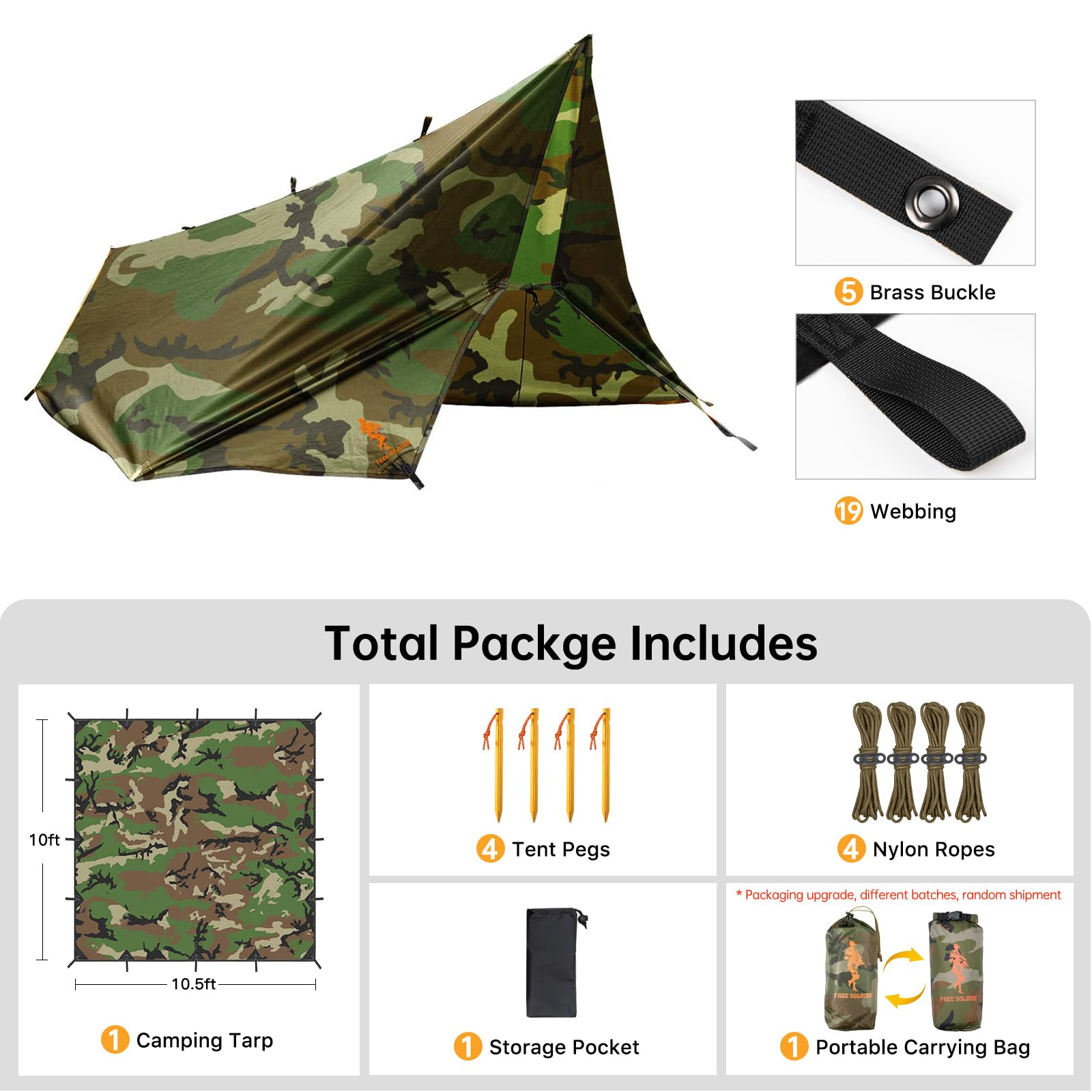 Free Soldier Waterproof Portable Tarp Multifunctional Outdoor Camping Traveling Awning Backpacking Tarp shelter Rain Tarp