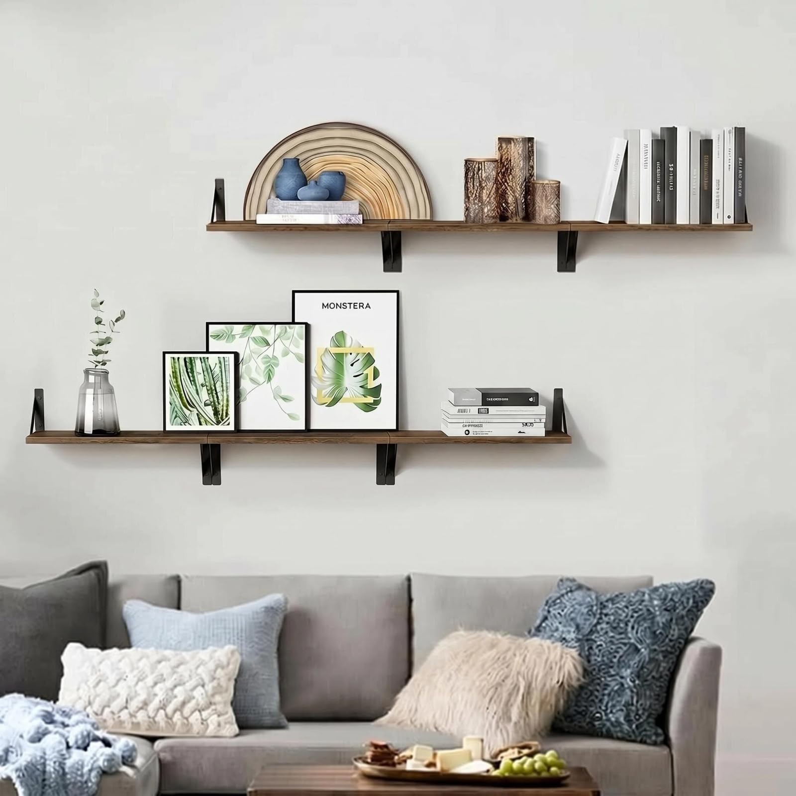 Forbena 12 Inch Deep Floating Shelves for Wall, Wide Black Wall Mounted Shelves for Bedroom Office Books Plants, Large Hanging Shelf for Living Room Bathroom Kitchen Closet Pantry Storage (3-Pack)