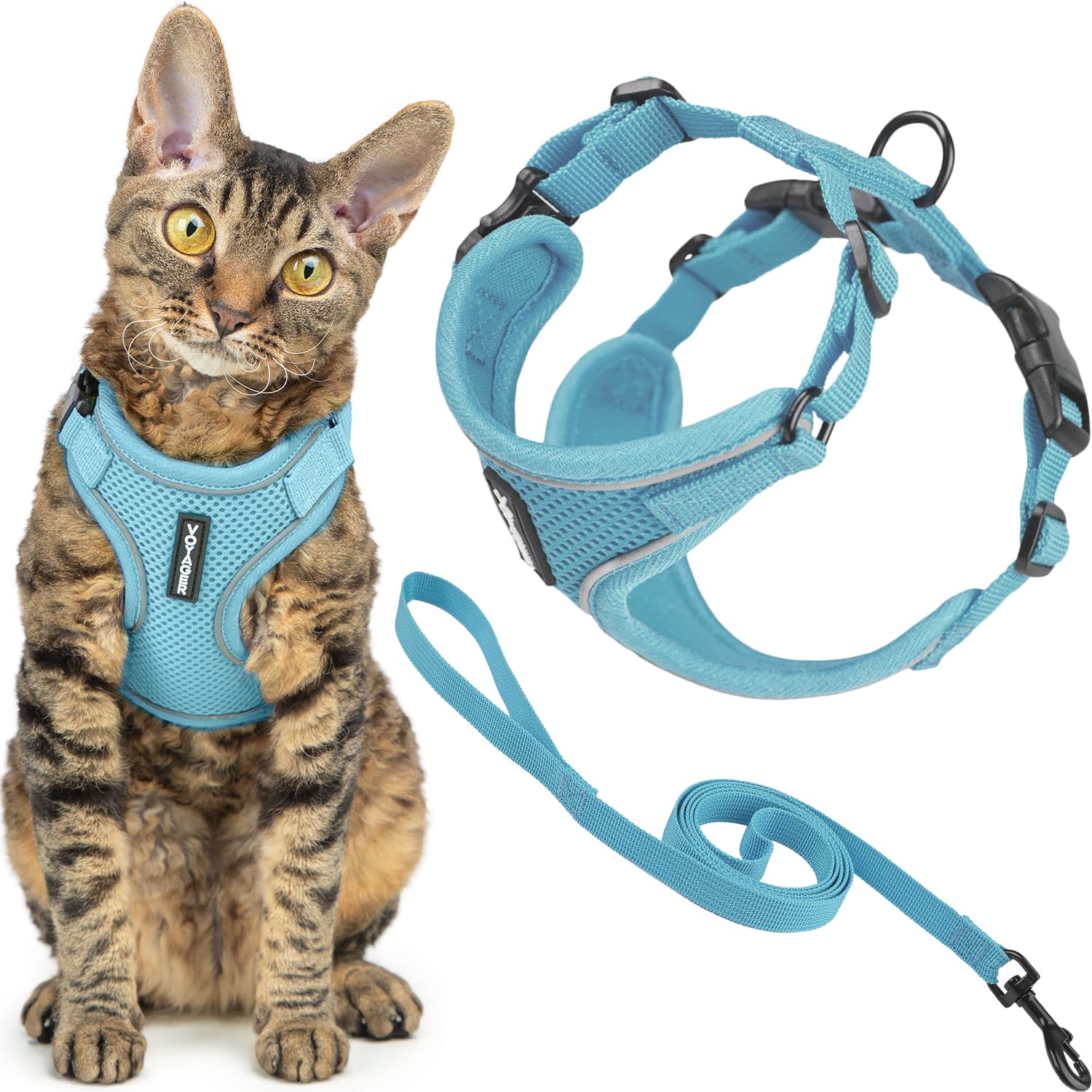 Voyager Escape-Proof Step-in Lock Cat Harness & 5ft Neoprene-Handle Leash Set All-Weather Mesh with Reflective Stitching for Small to Large Cats by Best Pet Supplies, Army (327), XXXS