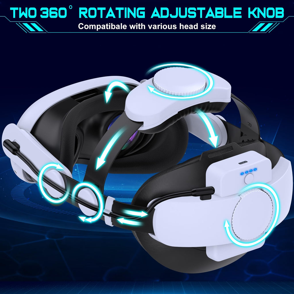 Hot-Swappable Battery Head Strap for Quest 2/Quest 3/3S, 15000mAH Detachable Battery, Extra 6-8 Hours Playtime, Double Knobs, Soft Cushion, Reduces Head Pressure, with One Charging Dock