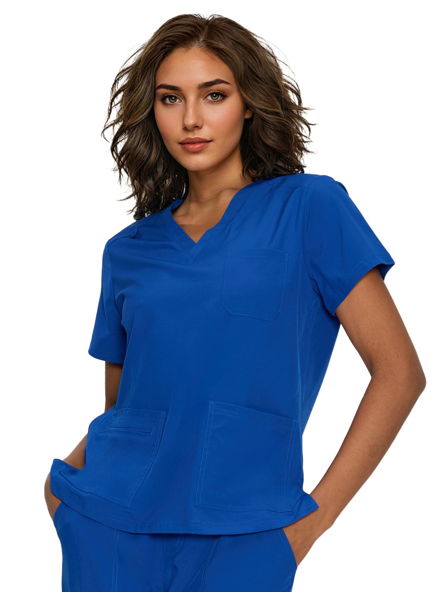 floralhue Scrub Tops for Women, Curved V-Neck Scrub Tops with 3 Pockets, Soft Stretch, Easy Care