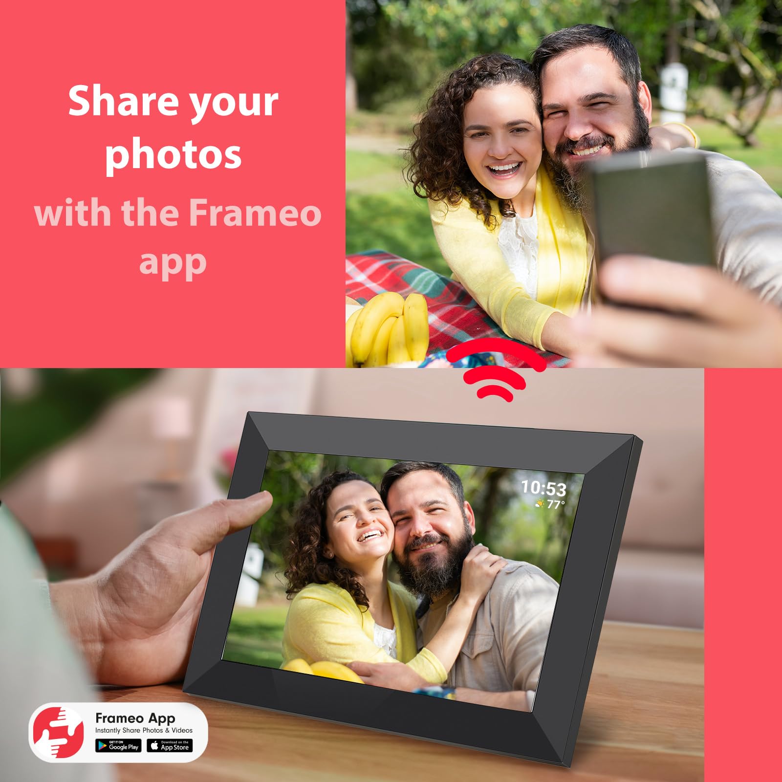 32GB FRAMEO 10.1 Inch Smart WiFi Digital Photo Frame | 1280x800 HD IPS Touchscreen , 32GB Large Storage, Auto Rotate,Share Moments Instantly via Frameo App from Anywhere