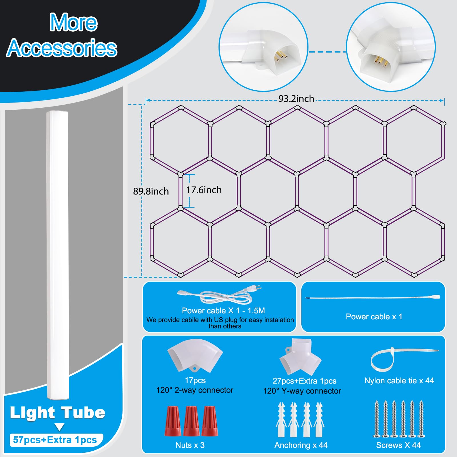 LZHOME LED Hexagon Garage Light: 12700LM Car Detailing Shop Light, DIY Splicing Ceiling & Wall Decor Lights, for Workshop Basement Gym Warehouse Bar Gaming Room