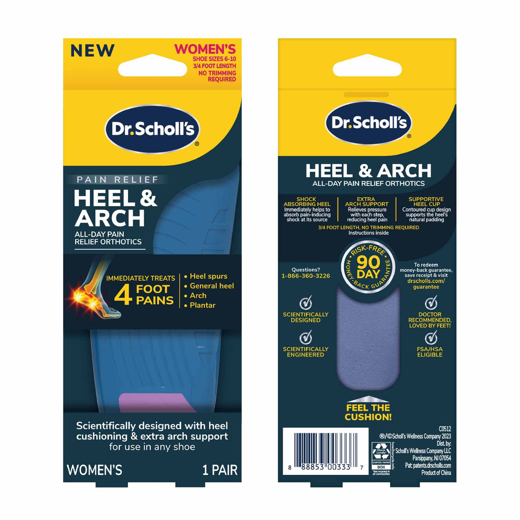 Dr. Scholl's Heel & Arch All-Day Pain Relief Orthotic Insoles, ¾ Length Shoe Inserts, Women Size 6-10, 1 Pair
