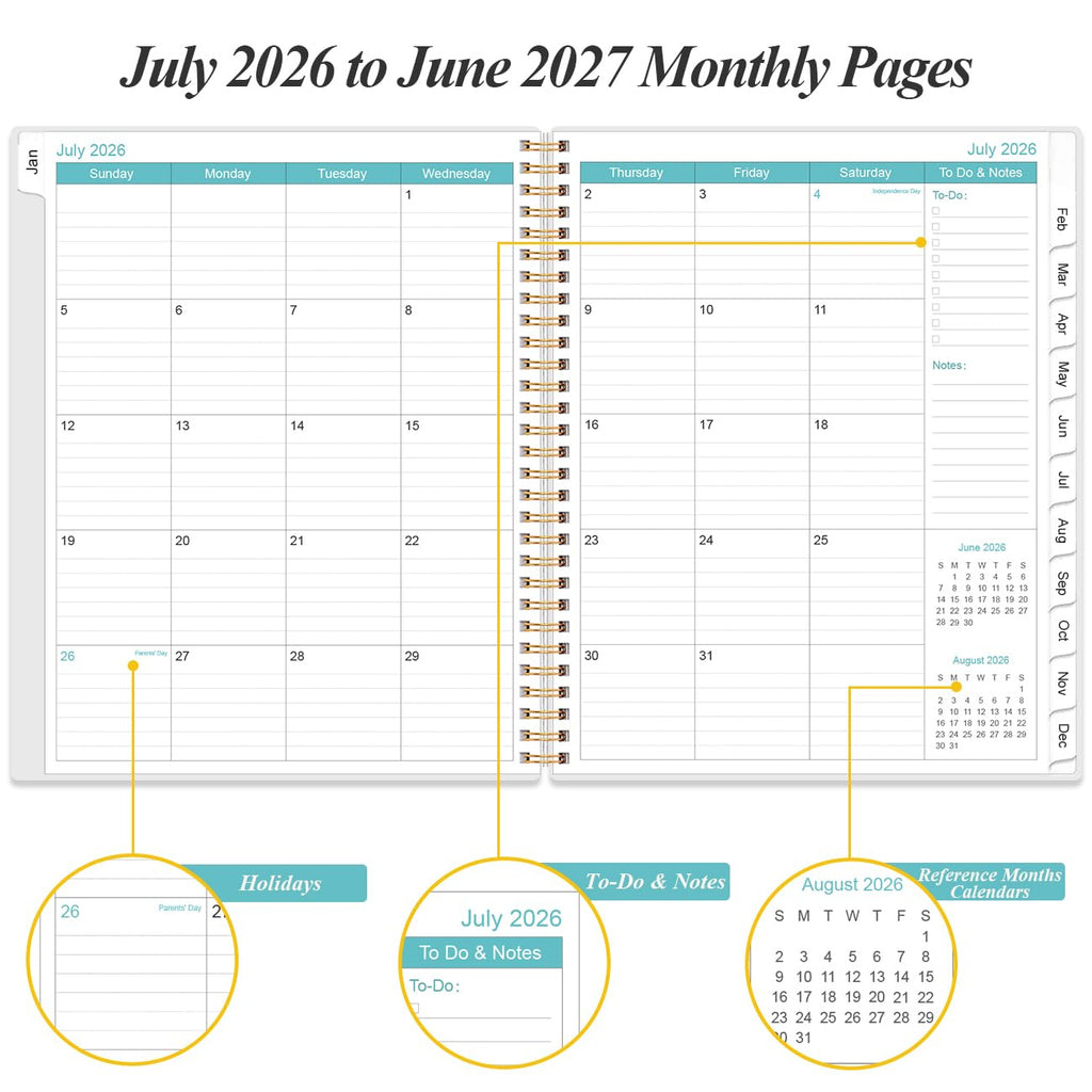 2026-2027 Daily & Monthly Planner - One Page Per Day, Daily Planner from July 2026 to June 2027, Planner 2026-2027 with 12 Monthly Tabs, 6.4" x 8.5", Black