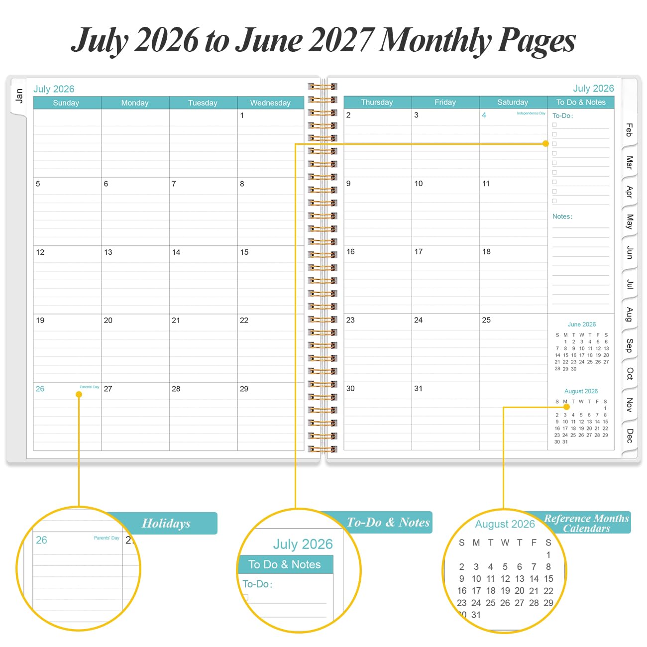 2026-2027 Daily & Monthly Planner - One Page Per Day, Daily Planner from July 2026 to June 2027, Planner 2026-2027 with 12 Monthly Tabs, 6.4" x 8.5", Black