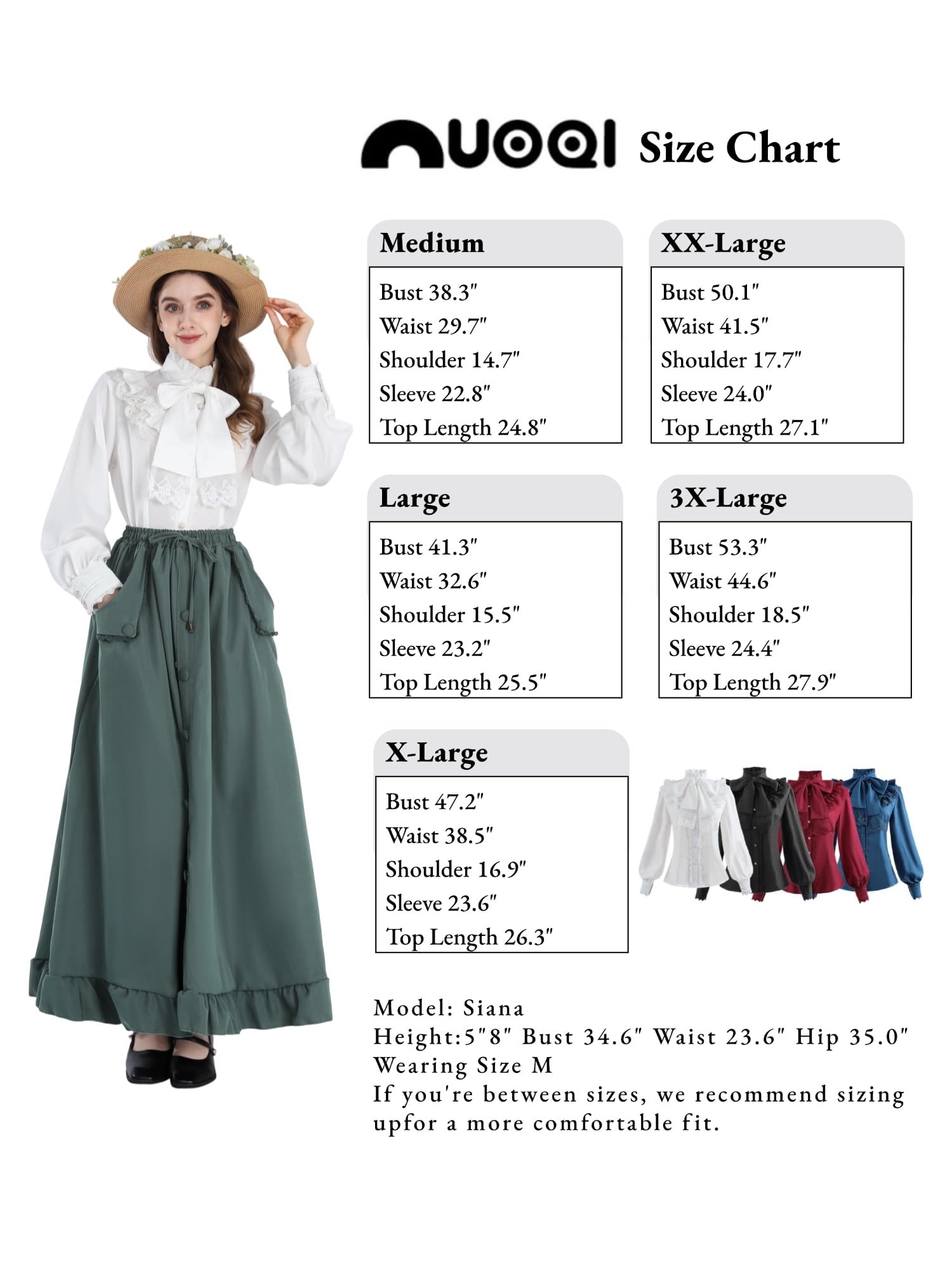 Nuoqi Victorian Blouse Womens Gothic Shirt Vintage Long Sleeve Lotus Ruffle Tops