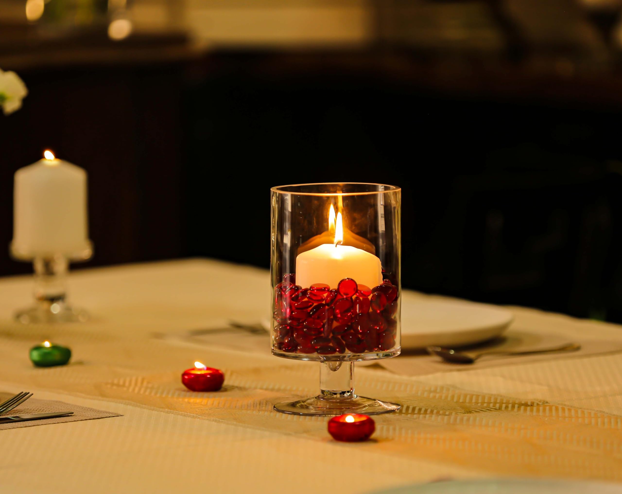 CYS EXCEL Glass Hurricane Pillar Candle Holder (H:6" W:3.75") | Multiple Size Choices Short Stem Candle Centerpieces | Stemmed Glass Cylinder Candle Vase