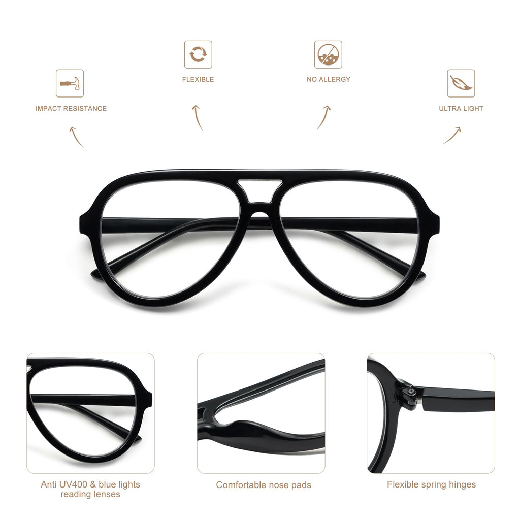 AMOMOMA 3 Pack Retro Oversized Aviator Reading Glasses for Women Men,Classic Large Reader Blue Light Computer Frame AM6111