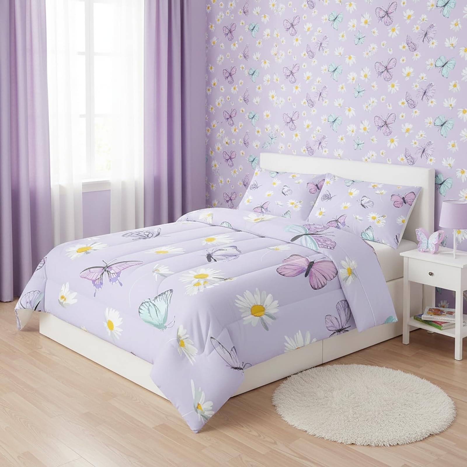 QOOMO Floral Cat Comforter Twin Size,Pink Cat Bedding Set for Kids Teens Girls,3Pcs Bedding Set Printed Comforter with 2 Pillowcases,Down Alternative,Soft and Lightweight(Pink，Twin Size)