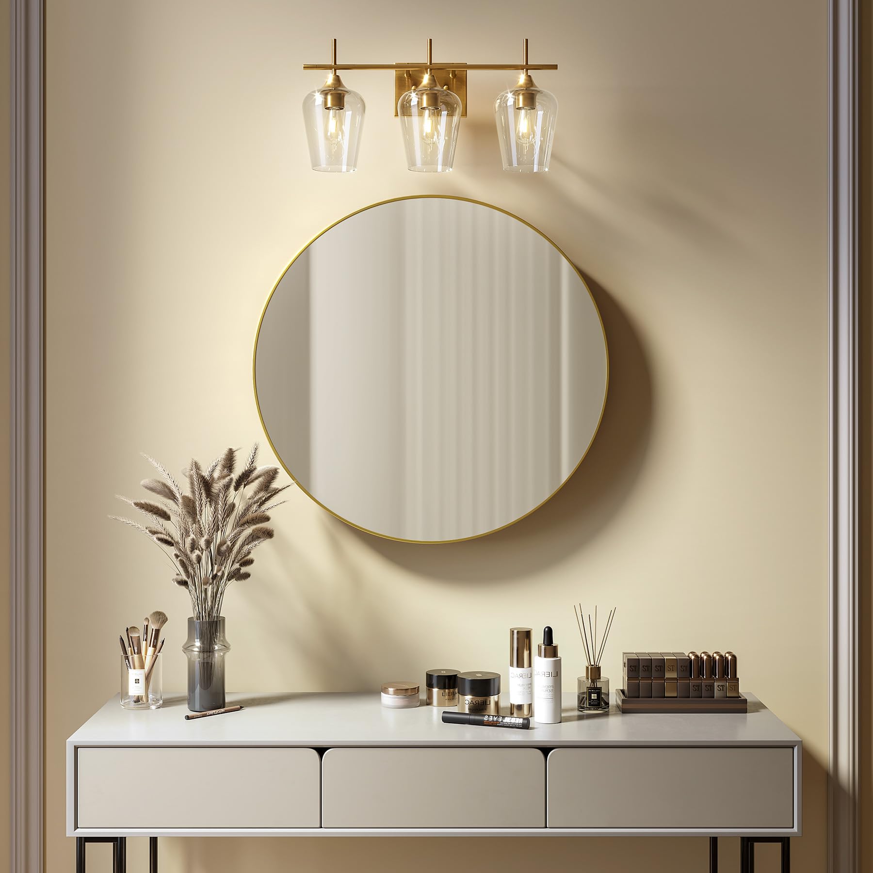 VONLUCE Bathroom Vanity Light, 2 Light Bathroom Light Fixture Over Mirror, Bathroom Wall Lamp with Clear Glass, Modern Brushed Nickel Vanity Lighting fixtures for Bathroom, Bedroom, Hallway