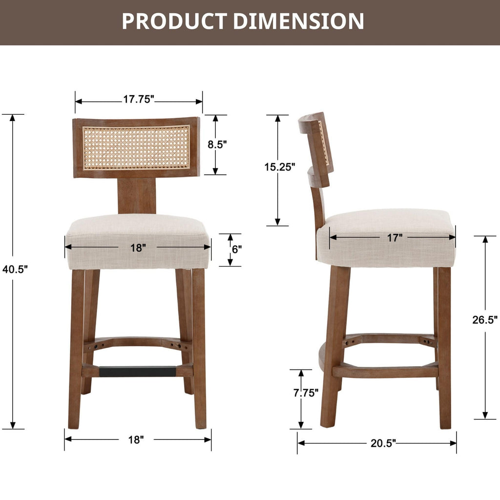 Farmhouse 30'' Extra Tall Bar Stools Set of 2 Modern Counter Height Barstools with Backs Rustic Wood Bar Stools Linen Upholstered Counter Chairs Kitchen Island Stool Chairs with Wood Frame, Beige