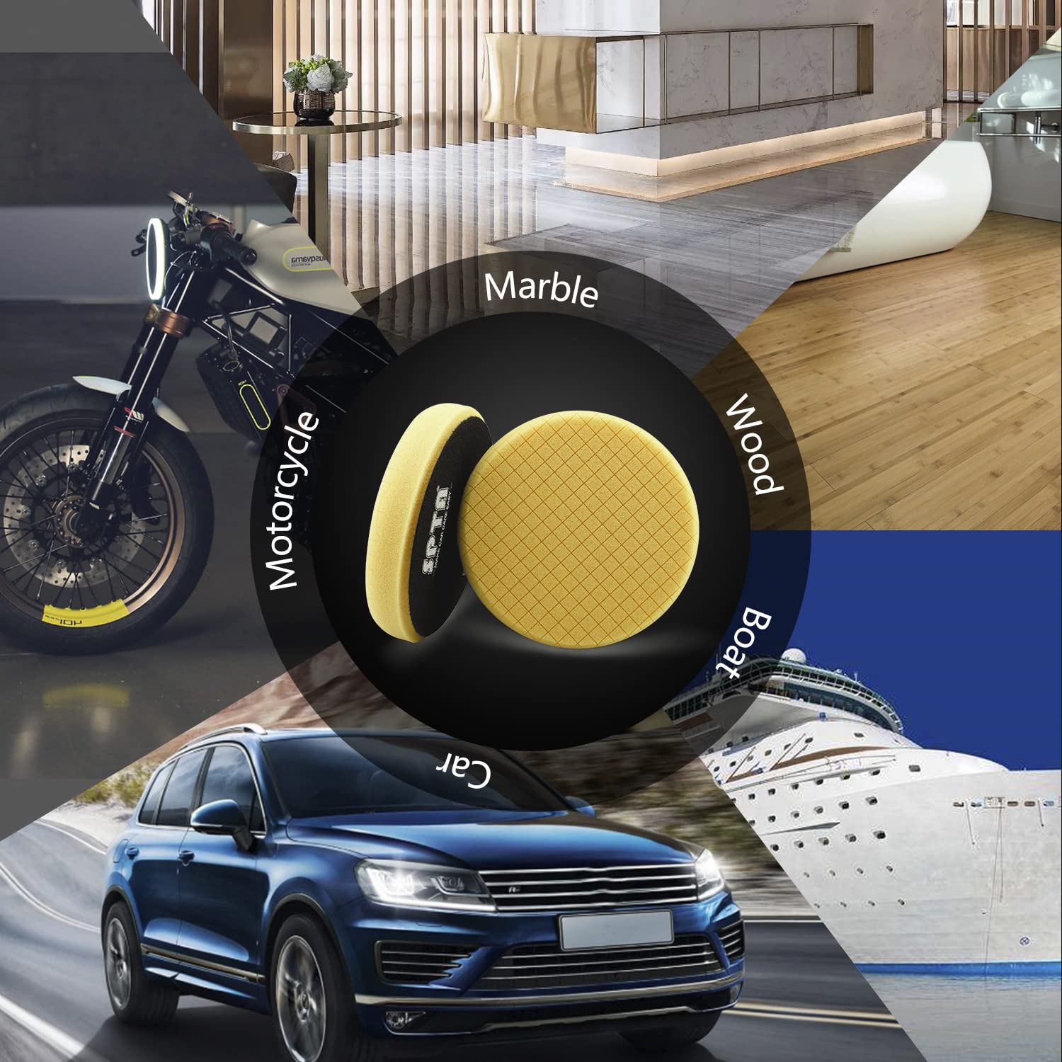 Blue T60 Moderate-Cut Foam Polishing Pads, SPTA 1Pc 3.5 Inch Face for 3 Inch 80mm Backing Plate Compound Buffing Sponge Pads for Car Buffer Polisher Compounding, Polishing and Waxing -FPTSS3G