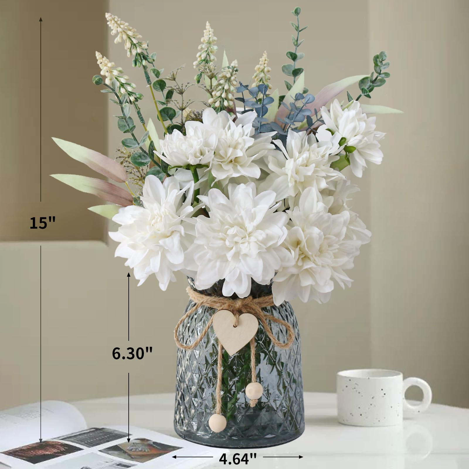 Leftover Fake Flowers in Vase,Faux Flowers in Vase,Table Centerpieces for Dining Room,Flower Centerpieces for Tables,Artificial Flowers,Kitchen Decor,Coffee Table Decor
