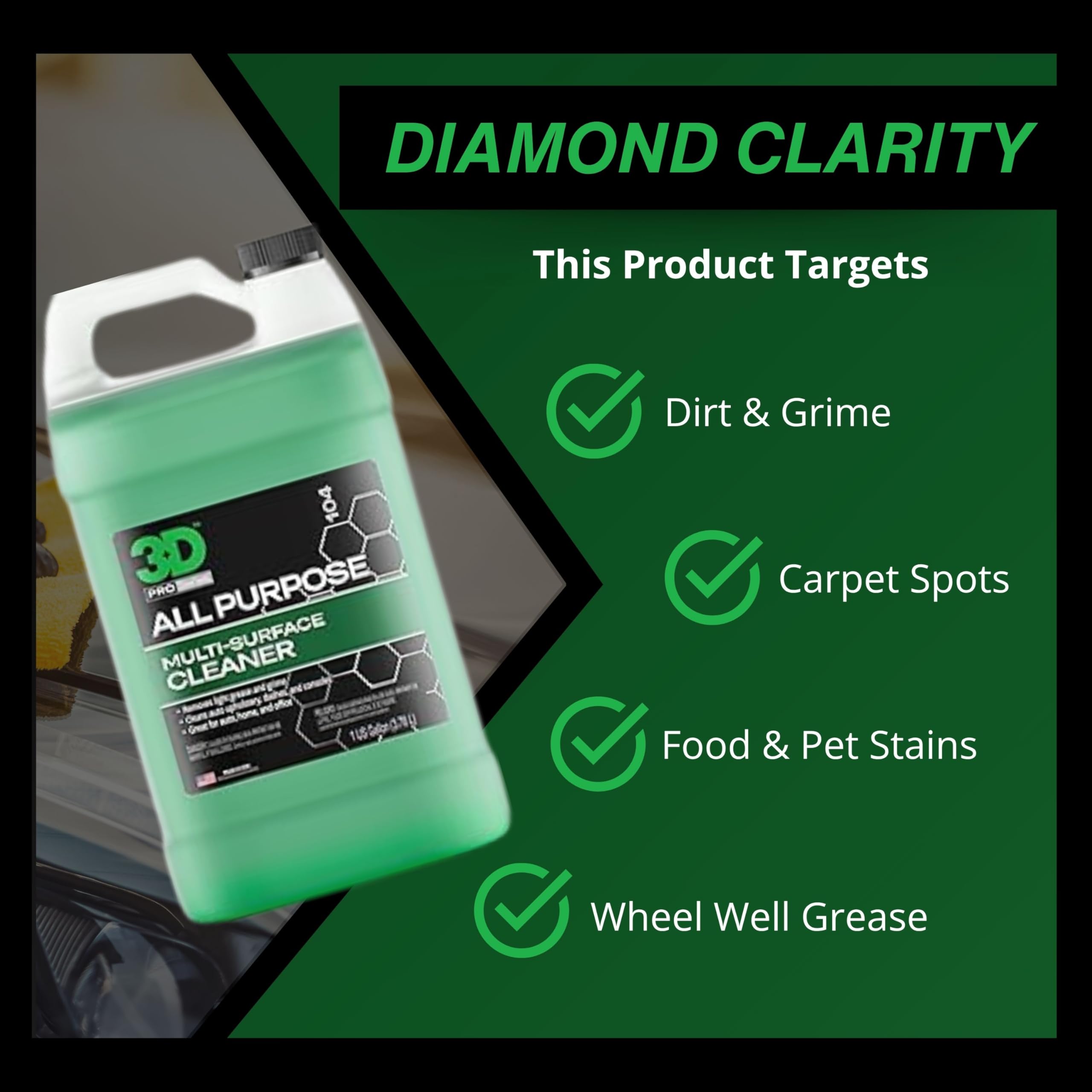 3D All Purpose Cleaner – High-Performance Interior & Exterior Car Cleaner for Vinyl, Leather, Plastic, Fabric, Carpet & More - 16 oz