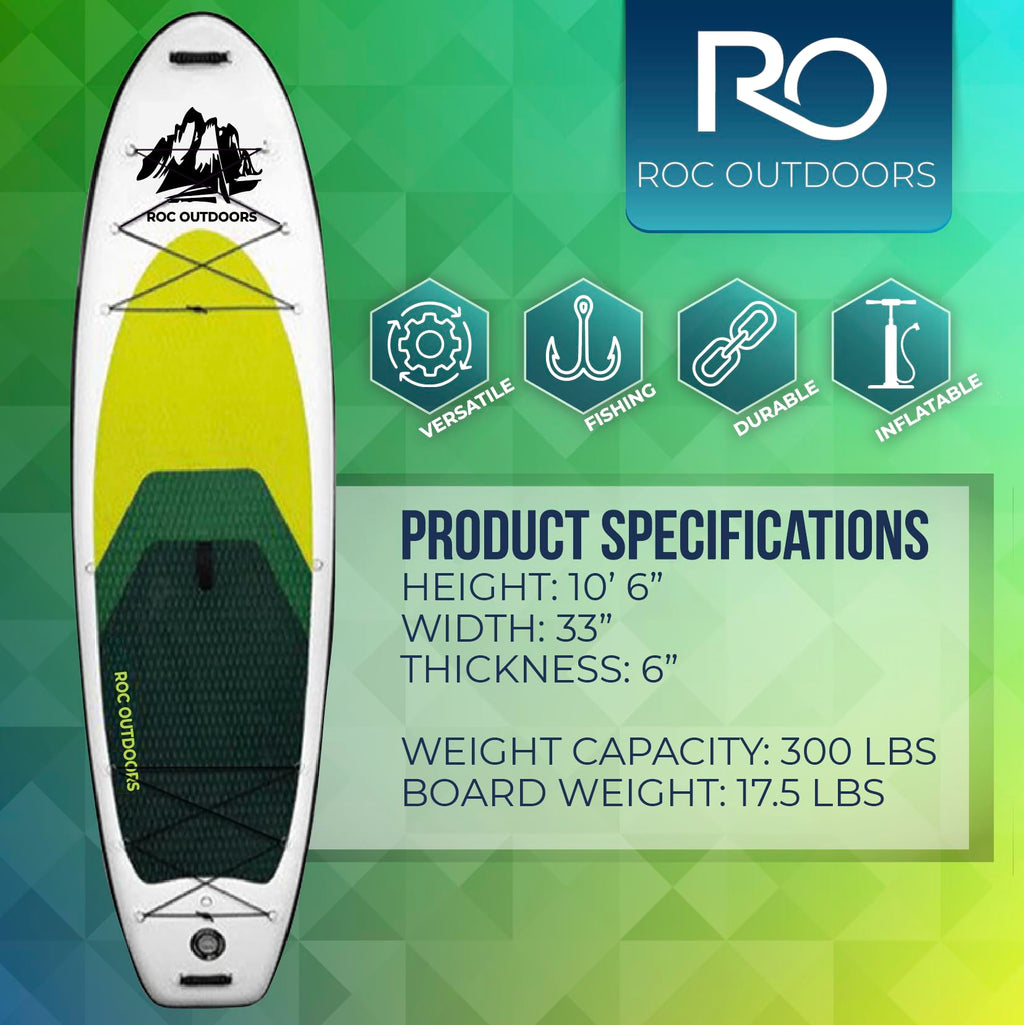 Roc Inflatable Stand Up Paddle Board 10' 6" with Premium SUP Paddle Board Accessories, Wide Stable Design, Non-Slip Comfort Deck for Youth & Adults