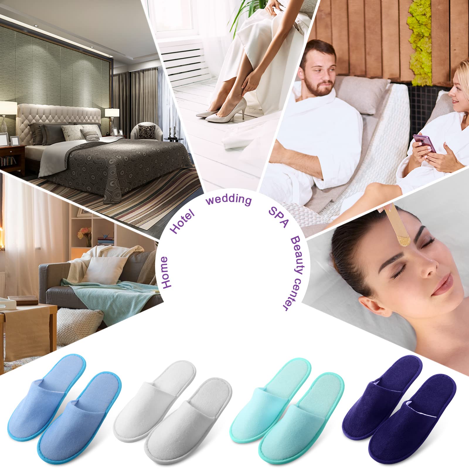 Geyoga 24 Pairs Disposable Slippers for Guests Bulk 2 Size Cotton Soft Spa Hotel House Slippers for Women Men Wedding Party Shoeless Home Indoor Travel