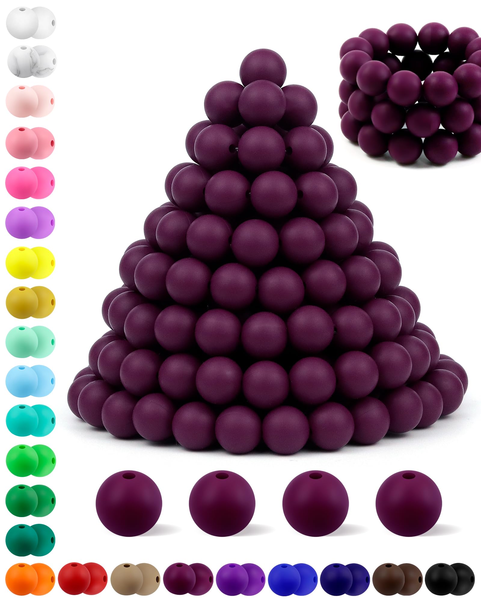 180PCS FIVEIZERO Silicone Beads – 30 Colors 12mm Round Rubber Beads Bulk for DIY Crafts, Keychain Accessories & Jewelry Making | Soft Silicone, Seamless Finish, Easy to String, Fade Resistant, Durable for Daily Use